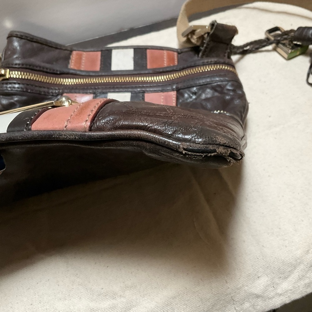REHAB project L A M B LEATHER CROSSBODY BAG Brown and Pink Leather NEEDS repair - Picture 14 of 15